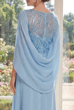 Robe longue en chiffon chiffon bleu pâle à paillettes longue Mère de la mariée