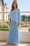 Robe longue de la mère de la mariée en fourreau bleu clair en fourreau