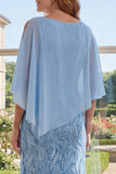 Robe longue de la mère de la mariée en fourreau bleu clair en fourreau