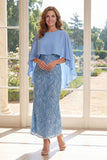Robe longue de la mère de la mariée avec une robe de paillettes bleu clair scintillante