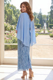 Robe longue de la mère de la mariée avec une robe de paillettes bleu clair scintillante