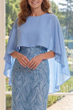 Robe longue de la mère de la mariée avec une robe de paillettes bleu clair scintillante