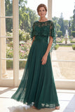 Tulle robe longue de mère de la mariée à perles vert foncé