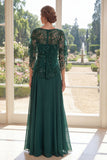 Tulle robe longue de mère de la mariée à perles vert foncé