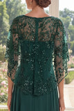 Tulle robe longue de mère de la mariée à perles vert foncé