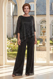 Robe noire asymétrique 2 pièces Mother Of the Bride avec demi-manches