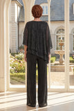 Robe noire asymétrique 2 pièces Mother Of the Bride avec demi-manches