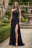 Robe de bal longue noire à une épaule à perles et sirène de promo