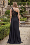 Robe de bal longue noire à une épaule à perles et sirène de promo