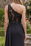Robe de bal longue noire à une épaule à perles et sirène de promo