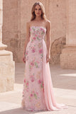 Robe de bal longue de bal rose sirène rose perlée de bustier avec une ceinture