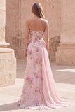 Robe de bal longue de bal rose sirène rose perlée de bustier avec une ceinture