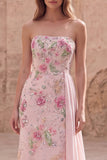 Robe de bal longue de bal rose sirène rose perlée de bustier avec une ceinture