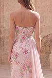 Robe de bal longue de bal rose sirène rose perlée de bustier avec une ceinture