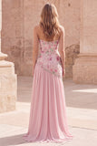 Robe de bal longue de bal rose rose à perles en A-Line et longue robe de bal avec fente