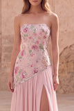 Robe de bal longue de bal rose rose à perles en A-Line et longue robe de bal avec fente