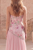 Robe de bal longue de bal rose rose à perles en A-Line et longue robe de bal avec fente