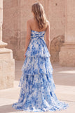 Robe de bal de promo blanche bleue, file, à étages et fête