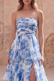 Robe de bal de promo blanche bleue, file, à étages et fête