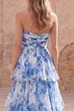 Robe de bal de promo blanche bleue, file, à étages et fête