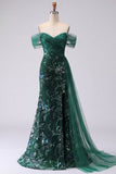 robe de bal longue robe de bal scintillante épaule décalée sur les épaules foncées