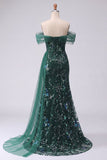 robe de bal longue robe de bal scintillante épaule décalée sur les épaules foncées