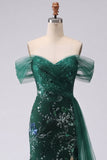 robe de bal longue robe de bal scintillante épaule décalée sur les épaules foncées
