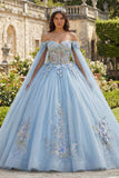 Robe de bal bleu ciel dénudée avec des fleurs 3D