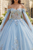 Robe de bal bleu ciel dénudée avec des fleurs 3D