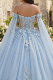 Robe de bal bleu ciel dénudée avec des fleurs 3D