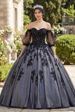 Robe de bal noire appliquetique à l’épaule décalée Quinceañera