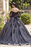 Robe de bal noire appliquetique à l’épaule décalée Quinceañera