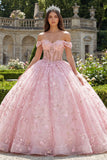 robe de bal rose à épaules décollées, robe de bal appliquée à l’épaule