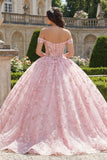 robe de bal rose à épaules décollées, robe de bal appliquée à l’épaule
