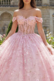robe de bal rose à épaules décollées, robe de bal appliquée à l’épaule