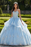 Robe de bal sans bretelles Corset à volants bleu ciel Quinceañera