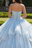 Robe de bal sans bretelles Corset à volants bleu ciel Quinceañera