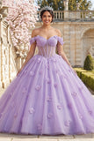 Robe de bal corset lilas à épaule dénudée robe quinceañera avec des fleurs 3D