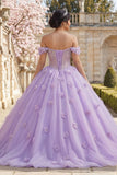 Robe de bal corset lilas à épaule dénudée robe quinceañera avec des fleurs 3D