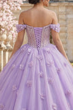 Robe de bal corset lilas à épaule dénudée robe quinceañera avec des fleurs 3D