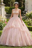 Robe de bal sans bustiers, perles et volants, robe quinceañera rose