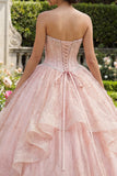 Robe de bal sans bustiers, perles et volants, robe quinceañera rose