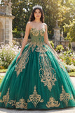 Robe de bal Corset sans bretelles vert appliquée robe quinceañera