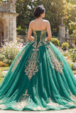 Robe de bal Corset sans bretelles vert appliquée robe quinceañera