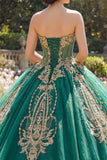 Robe de bal Corset sans bretelles vert appliquée robe quinceañera