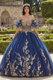 Robe de bal bleu marine dénudée avec des appliques