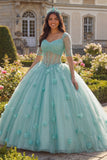 Robe de bal vert clair Corset à manches demi-manches 3D en fleurs Quinceañera