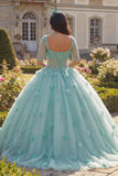 Robe de bal vert clair Corset à manches demi-manches 3D en fleurs Quinceañera