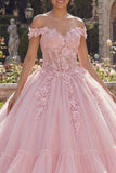 Robe de bal rose à épaules décollées robe de quinceañera à étages