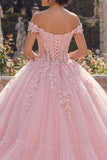 Robe de bal rose à épaules décollées robe de quinceañera à étages